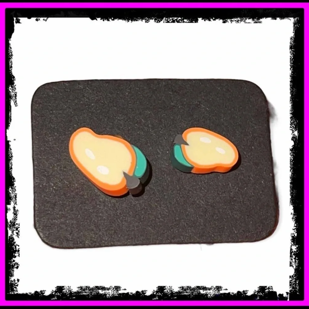 New Handmade Artisan Pear Slice Polymer Clay Hypoallergenic Stud Earrings